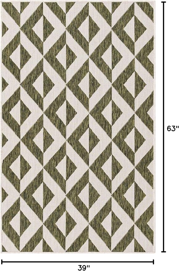 Unique Loom Outdoor Collection Area Rug - Napa (3' 3" x 5' 3" Rectangle, Green/ Ivory)