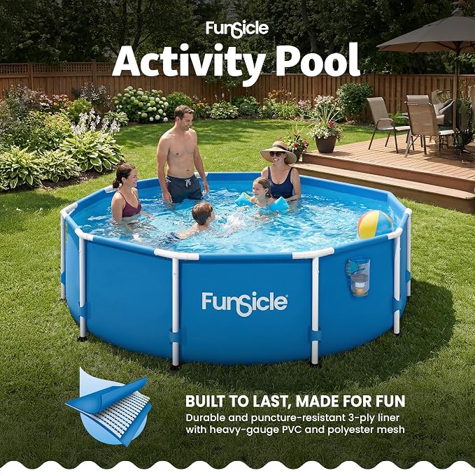 Funsicle Activity 10' x 30" Round Above Ground Swimming Pool, Includes FiltraBoost 400 GPH Filter Pump with AutoSkimmer, Type I Filter Cartridge & Repair Patch | Round Swimming Pool Includes FiltraBoost 400 GPH Filter Pump With AutoSkimmer, Type I Filt...