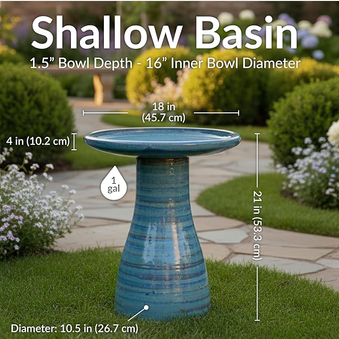 Sunnydaze 21" H Ceramic Bird Bath for Outside - Hand-Painted Outdoor Bird Bath Bowl, UV/Frost-Resistant Finish - Cloud Swirl
