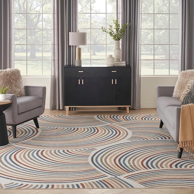Nourison Home Astra Machine Washable Ivory Multicolor 10' x 14' Area Rug - Easy Clean, Non Shedding, Bed Room, Living Room, Dining Room, Kitchen (10' x 14')