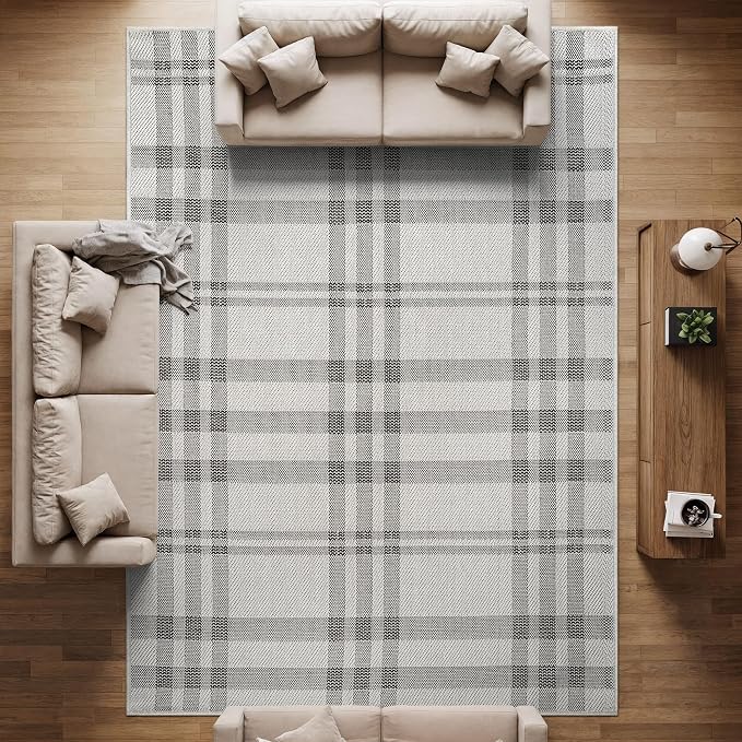 CAMILSON Easy Jute Rug 9x12, Indoor Outdoor Off-White Color Fiber Area Rugs for Living Room Patio and Dining Room Rug, Checkred Boho Woven Design, Easy-Cleaning, Washable Outside Carpet (9 x 12)