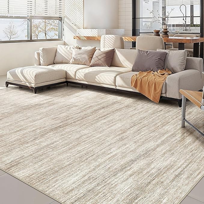 Nakagishi 10x14 Area Rugs Living Room: Washable Large Vintage Rug Neutral Non-Slip Soft Stain Resistant Indoor Carpet for Bedroom Nursery Dining Room Office Playroom - Brown-01