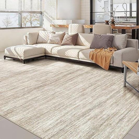 Nakagishi 10x14 Area Rugs Living Room: Washable Large Vintage Rug Neutral Non-Slip Soft Stain Resistant Indoor Carpet for Bedroom Nursery Dining Room Office Playroom - Brown-01
