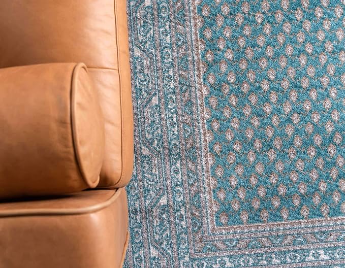 Unique Loom Williamsburg Collection Traditional Border with Dotted Center Area Rug (10' 0 x 14' 0 Rectangular, Teal/Beige)