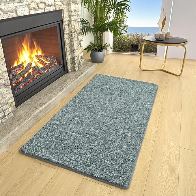 AROGAN Small Area Rugs for Bedroom, 2×4 Non Slip Runner Rug, Grey & Green | Washable Fluffy Carpet with Memory Foam, Indoor Rug Runner for Kitchen, Bedside, Entryway Bathroom Home Decor