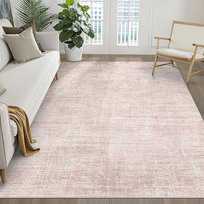 LOONGRUG 5x8 Area Rug Washable Neutral Modern Rug for Living Room Pink | Abstract Soft Stain Resistant Indoor Floor Non-Slip Carpet for Bedroom Nursery Kids Office Playroom