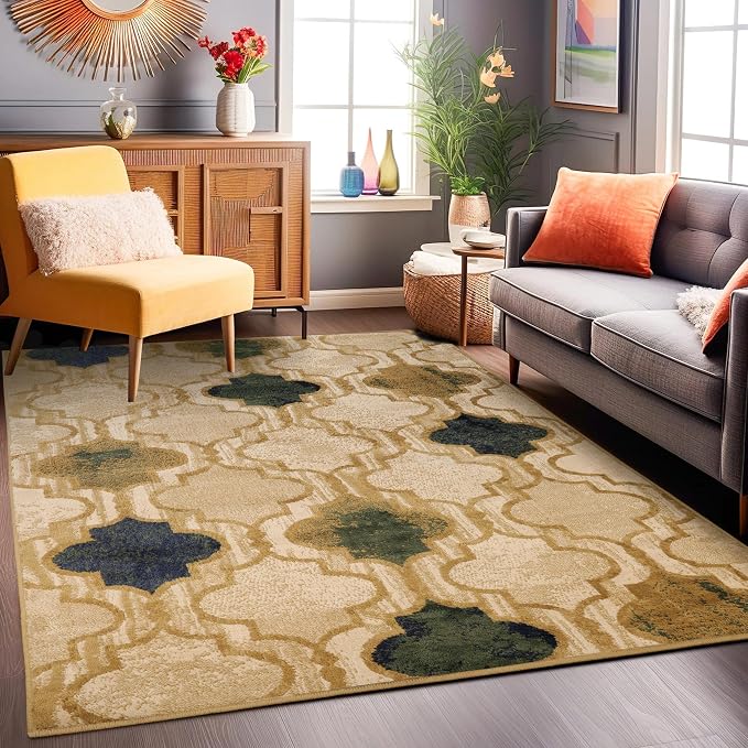 SUPERIOR Modern Indoor Area Rug, Non Slip Rug, 8'x10', Cream | Geometric Design Floor Décor, Easy Care High Traffic Areas Living Dining Room, Bedroom, Office, Entryway, Viking Collection