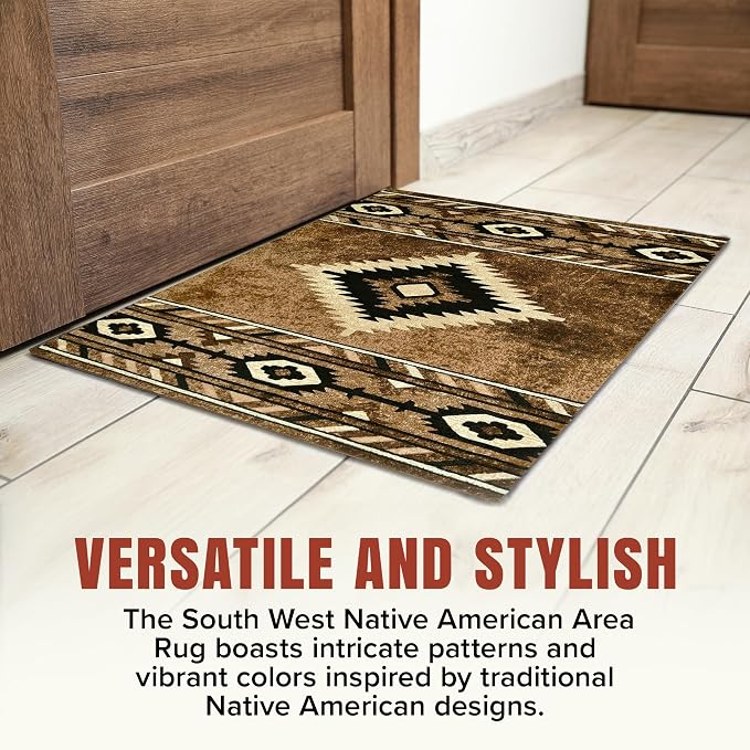 YHSF Southwestern Area Rug - Anti Static & Washable - Cigar, 2 ft x 7 ft | Soft Native American Tribal Floor Rugs for Living Room, Bedroom, Hallways, and More - Easy-to-Clean Home Decors