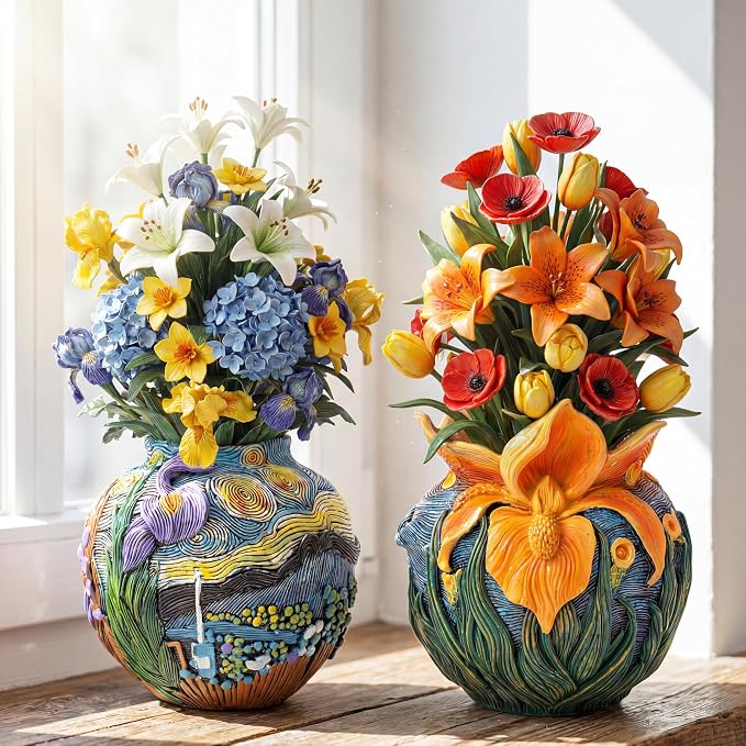 2 Pack Starry Night Planter Flower Plant Pots with Drainage Hole Cute Starry Sky Colorful Plant Pots Resin Decorative Planters for Indoor Outdoor Home Garden Art Floral Theme