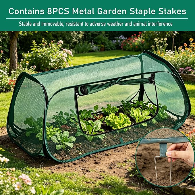 2PCS Raised Garden Bed Cover, Pop Up Plant Protector Crop Cage | 45"x22"x16" Protects vegetables and plants from animals & pests, pop-up design for easy garden protection