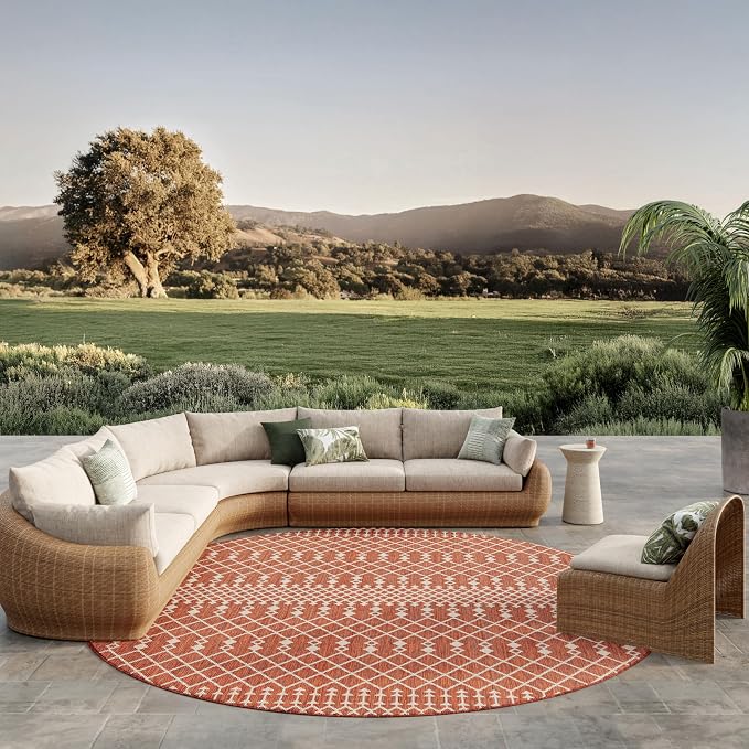 Nourison Home Positano Terracotta 12' x Round Area Rug - Easy Clean, Non Shedding, Bed Room, Living Room, Dining Room, Kitchen (12' x Round)
