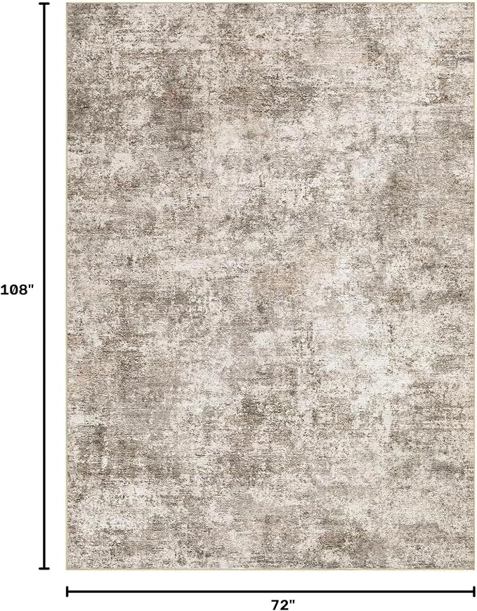 Nakagishi 6X9 Abstract Washable Area Rugs for Living Room-Brown | Modern Non-Slip Silicone Backing Low Pile Soft Carpet for Bedroom Dining Decor Ideal for Families with Kids and Pets
