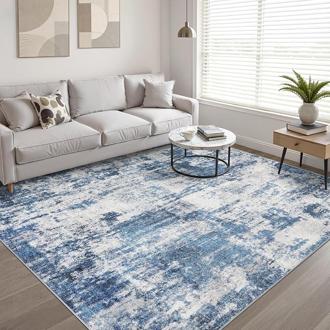 LOONGRUG 6x9 Area Rug Washable Neutral Modern Rug for Living Room Navy Gray | Abstract Soft Stain Resistant Indoor Non-Slip Carpet for Bedroom Nursery Kids Office Playroom Dining Room