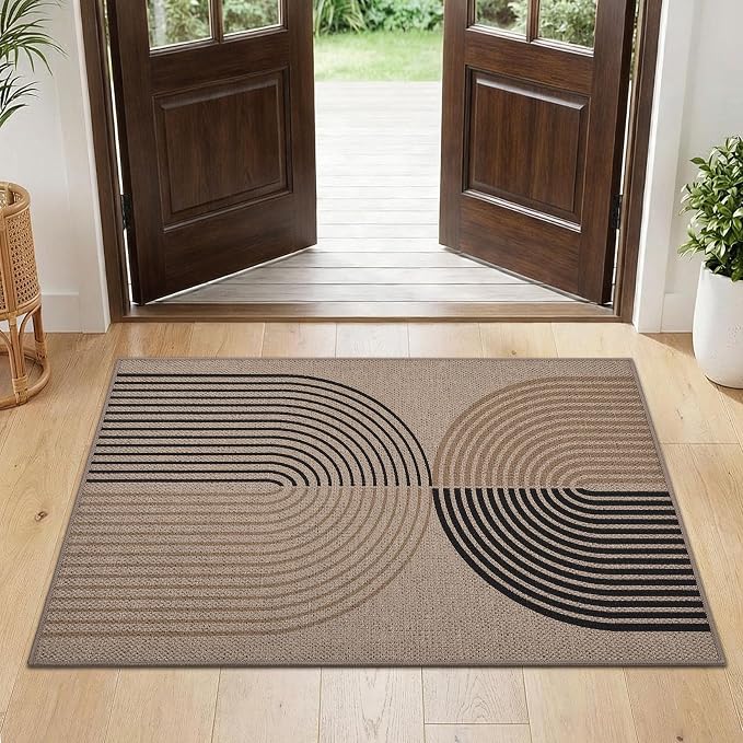 GarveeHome Modern Rainbow Easy Jute 3x5 Patio Rug Washable Rugs for Entryway Farmhouse Non Slip Indoor Door Mat Carpet for Entry Mudroom Porch Decor
