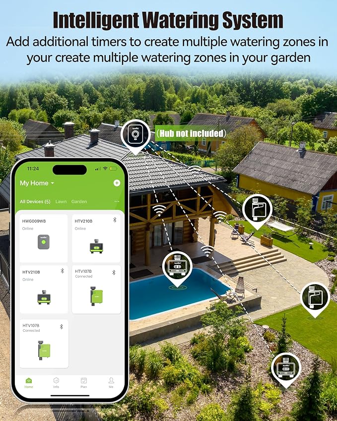 RAINPOINT Bluetooth Water Timer for Garden Hose, Smart Hose Timer 2 Outlet(Not Hub), Wireless Sprinkler Watering Timer with Rain Delay, Automatic Irrigation System for Lawns and Yard