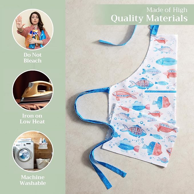 Maison d' Hermine Aprons for women with Pocket 100% Cotton (27.50"x31.50") | Adjustable Neck Strap & long ties Apron Men Chef Wedding Cooking Gardening Server Maid