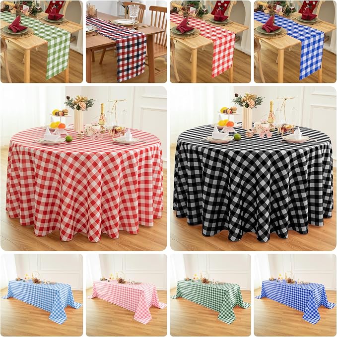 Classic Gingham Plaid Tablecloth Fabric - Rectangular 58x102 Inch Water Resistant Checked Table Cloth for Indoor/Outdoor Use - Table Cover for Kitchen, Picnics, Gardens, and Parties