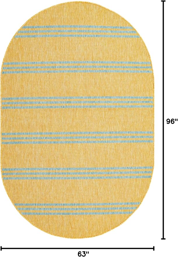 Unique Loom Outdoor Collection Area Rug - Anguilla (5' 3" x 8' Oval, Yellow and Aqua/Light Blue)