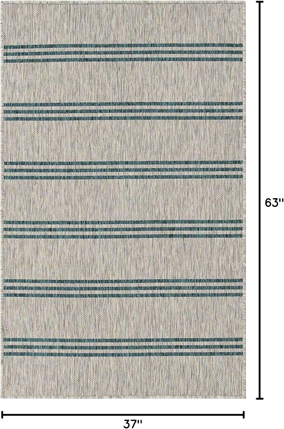 Unique Loom Outdoor Collection Area Rug - Anguilla (3' 1" x 5' 3" Rectangle, Light Gray/ Teal)