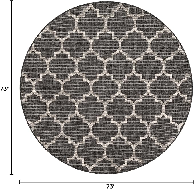 Unique Loom Outdoor Trellis Collection Area Rug (6' 1" Round Black/Ivory)