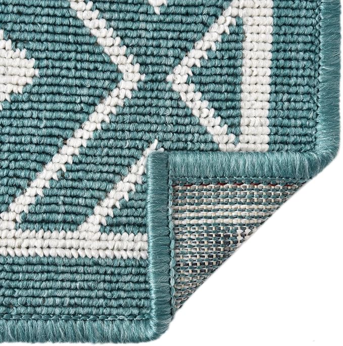 Unique Loom Outdoor Trellis Collection Area Rug - Kafes (2'x 6' 1" Runner, Teal/ Ivory)