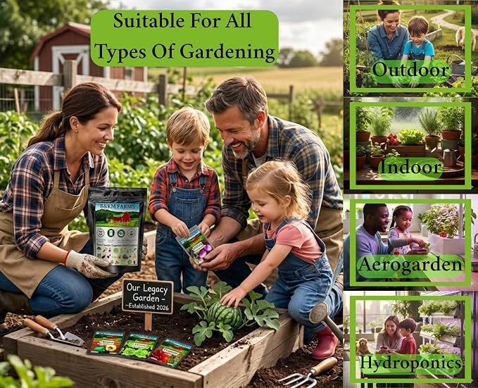 36 Pack Heirloom Vegetable & Herb Seeds 40,000 Count - Grown in USA Non-GMO Seeds for Planting Vegetables: B&KM Farms Premium Mylar Seed Packets Digital Growers Guide & Recipe Booklet