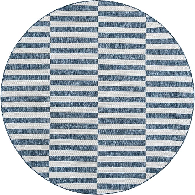 Unique Loom Outdoor Striped Collection Area Rug - Striped (7' 10" Round Blue/Ivory)