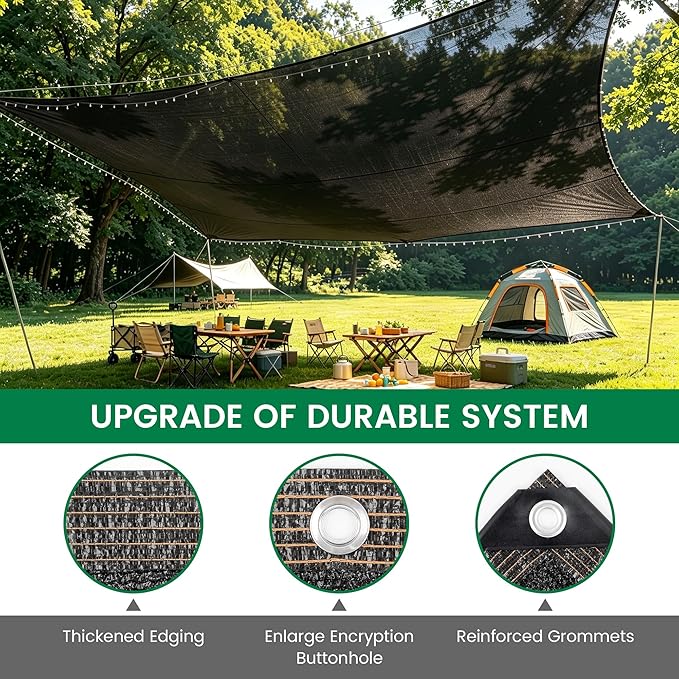 70% 10 X 20 FT Black Shade Cloth, Outdoor Sunblock Shade Cloth with Grommets, Durable Sun Shade Netting Shading Antifreezing for Patio, Garden, Plants Cover, Greenhouse, Barns, Dog Kennel
