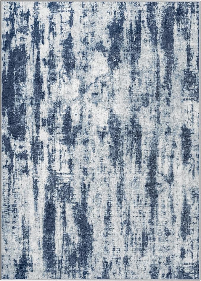 10x14 Area Rugs for Living Room: Washable Abstract Blue Grey Badroom Carpet | Non-slip TPE backing makes this washable soft low-pile rug safe & durable, Pet-friendly decor for dining room,nursery,office