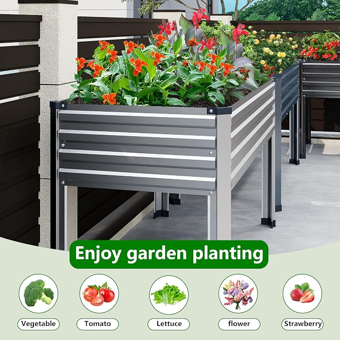 DIIYIV Galvanized Raised Garden Bed with Legs,48×24×30in Elevated Planter Box for Backyard,Outdoor Garden, Patio, Balcony, 350lb Capacity,Silver