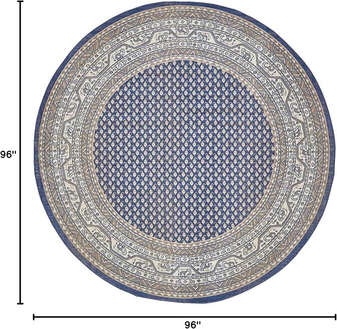 Unique Loom Williamsburg Collection Traditional Border with Dotted Center Area Rug, Round 8' 0" x 8' 0", Navy Blue/Gray