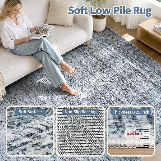 9x12 Washable Area Rug Modern Abstract for Living Room Bedroom Gray Blue | Soft Indoor Carpet,Anti-skid Backing,Water Repellent,Non-shedding, Suitable for bedroom dining farmhouse nursery home office