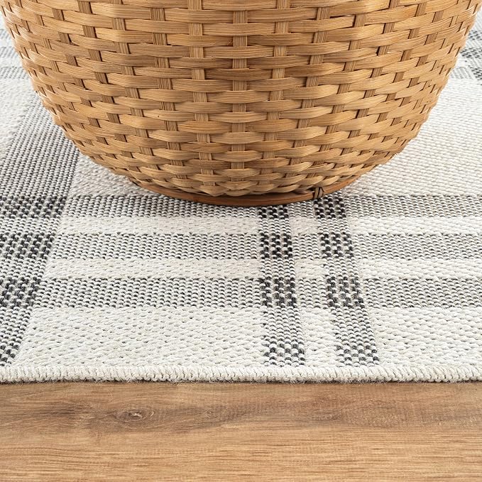 CAMILSON Easy Jute Rug 4x6, Indoor Outdoor Off-White Color Fiber Area Rugs for Living Room Patio and Dining Room Rug, Checkred Boho Woven Design, Easy-Cleaning, Washable Outside Carpet (4 x 6)