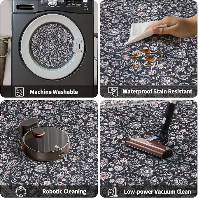 Ciicool Boho Black 2x4 Runner Rug Entrance Small Rug Vintage Floral Soft Non-Slip Kitchen Washable Area Rugs for Hallway Foyer Bathroom Laundry Room Bedroom Decoration
