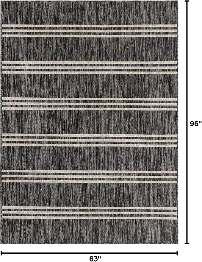 Unique Loom Outdoor Collection Area Rug - Anguilla (5' 3' x 8' Rectangle, Charcoal/ Ivory)