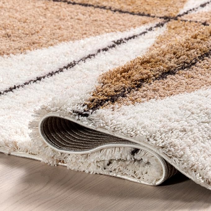 nuLOOM Kali Light Brown Diamond Power Loomed Area Rug, 7' x 9' | Nuloom Kali Diamond 7' x 9' Shag Area Rug for Living Room Bedroom Dining Room Nursery, Light Brown