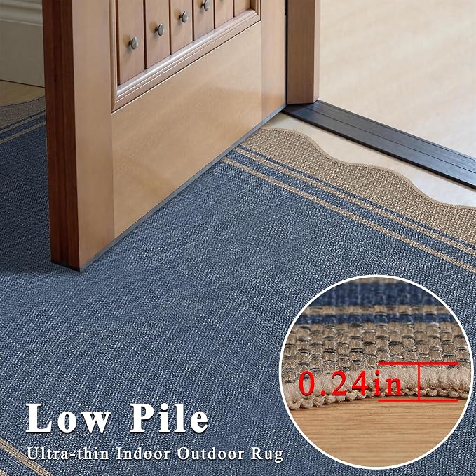 Easy Jute Kitchen Runner 2x6 Kitchen Runner Rug Washable Non Slip Outdoor Rug for Entryway Farmhouse Neutral Low Pile Scalloped Carpet for Hallyway Proch Doorway