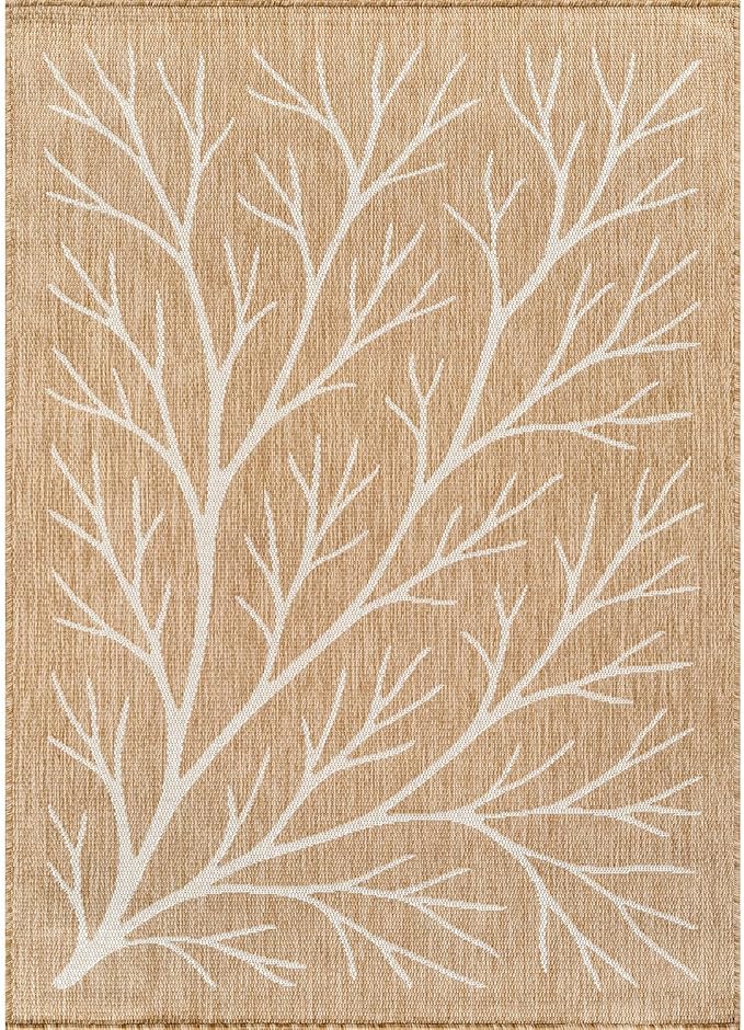 Washable Indoor Outdoor Rug 8x10 Modern Area Rugs Branch Pattern Non Shedding Waterproof Easy Clean Patio Deck Porch Living Room Bedroom Garden RV (8 X 10 Natural)