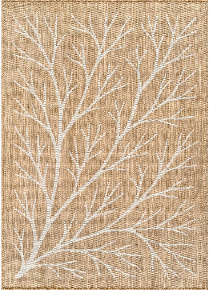 Washable Indoor Outdoor Rug 5x7 Modern Area Rugs Branch Pattern Non Shedding Waterproof Easy Clean Patio Deck Porch Living Room Bedroom Garden RV (5 X 7 Natural)
