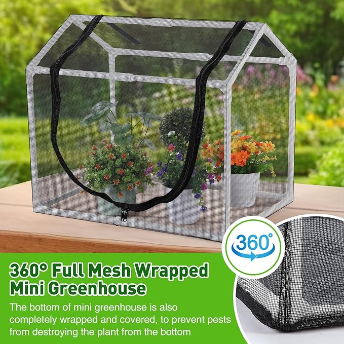 Mesh Plant Cover from Animals, 23.62"x15.75"x19.69" Heavy Duty Mesh Plant Cover for Cats, Bird and Pest, Full Enclosure Netting Guard for Vetgetable Fruite Protection Indoor/Outdoor Garden