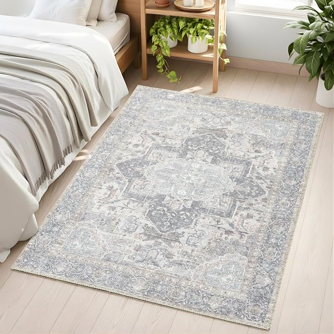 Sacred Artisans Vintage 3x5 Area Rug for Entry, Kitchen, Mudroom and Foyer | Washable, Pet Friendly, Durable and Low Pile (Sierra, 3' x 5')