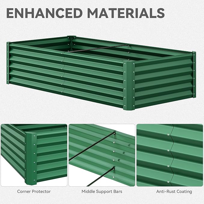 YITAHOME 72x36x18 in Galvanized Raised Garden Bed Kit, Large Metal Planter Box with Gloves & Support Rod, Outdoor Flower Bed for Plants Vegetables, Green