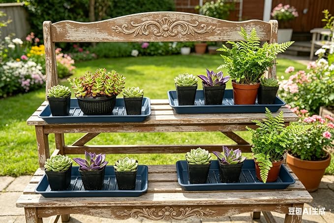 6 Pack Plastic Plant Saucer Rectangular 6 x 11 Inch, Indoor Outdoor Drip Tray for Flower Pot, Windowsill, Black