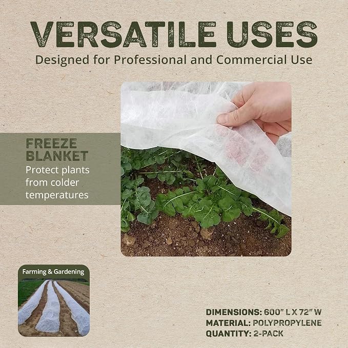 Dewitt 2-Pack Ultimate Plant Protection Blanket 2.5 oz, 6 x 50 Feet – Heavy-Duty Winter Garden Outdoor Cover and Frost Cloth for Perennials, Shrubs, Flowers, Small Trees, and Raised Beds