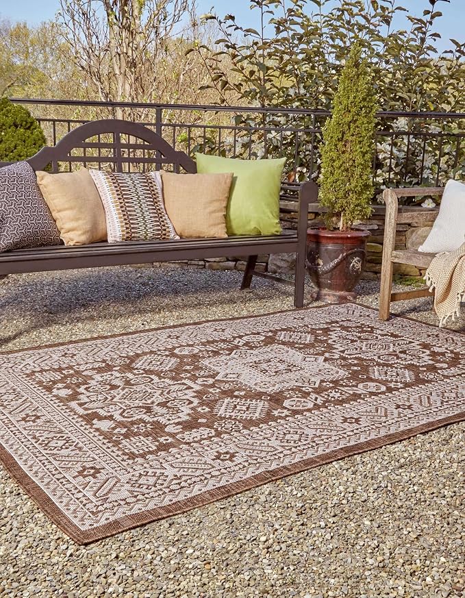 Unique Loom Outdoor Aztec Collection Area Rug - Chalca (2' 2" x 3' Rectangle Brown/Ivory)
