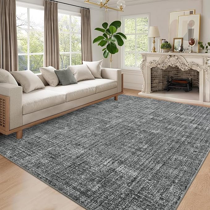 Garvee Modern Solid Washable Rug 8x10 Area Rugs for Living Room Grey | Soft Non Slip Rugs for Bedroom, Low Pile Neutral Rug, Stain Resistant Foldable Carpet for Playroom Dorm, Farmhouse Rugs