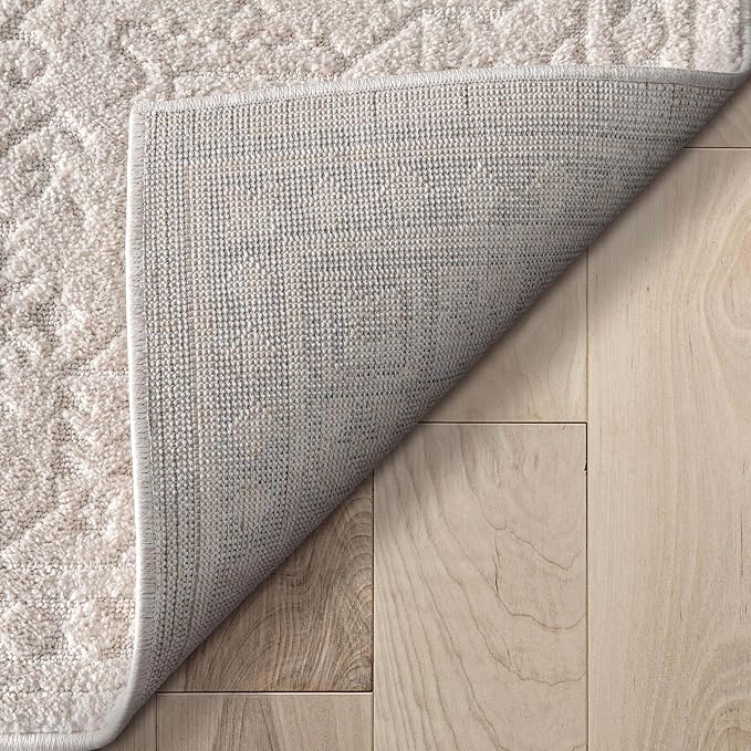 Well Woven Harlow Collection Cloud Medallion Ivory - Modern Tribal Minimalist 2x7 Runner Rug - Ideal for Hallway & Bedroom - Durable, Stain Resistant & Easy to Clean