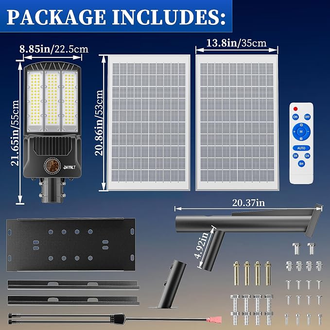 JAYNLT Y-9800W Solar Street Lights Outdoor, 750000LM 6500K High Powered Commercial Parking Lot Lights Dusk to Dawn, Waterproof Solar Security Flood Lamps with Remote for Driveways, Basketball Courts
