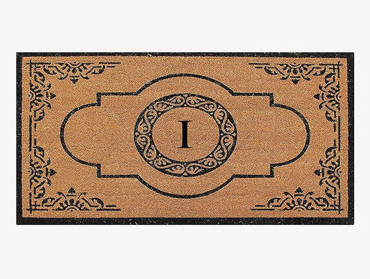 A1HC Natural Coir Monogrammed Doormat for Outside Entrance, Heavy Duty, Low Profile, Anti-Shed Treated Front Door Mat, Easy to Clean, Long Lasting Entryway Doormats - 30"x48"