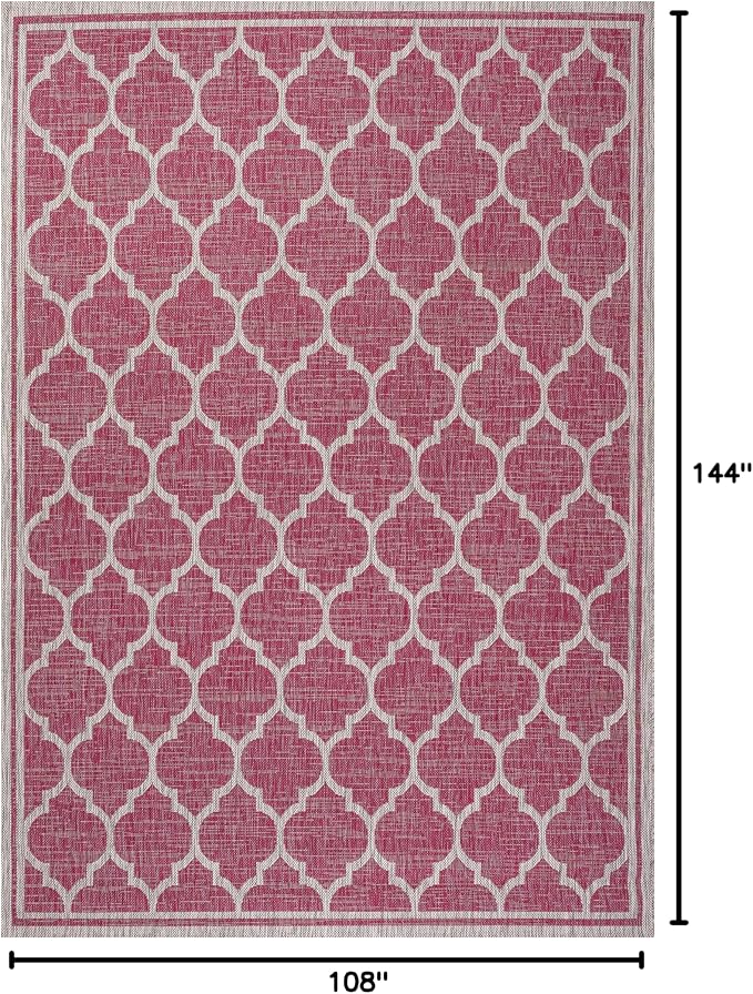 JONATHAN Y Moroccan Trellis Indoor Outdoor Area Rug 9X12 Fuchsia/Light Gray, Trebol Textured Weave for Backyard, Patio, Porch, Easy-Cleaning, High Traffic, Pet-Friendly, Non-Shedding (SMB109H-9)